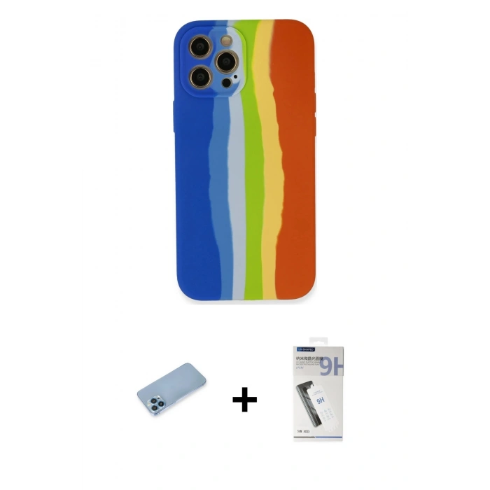 MARSİLYAN™- iPhone 12 Pro Kılıf Yadigar Çizgi - Şeffaf Uv Polymer Nano Ekran Koruyucu + Shine Kamera Lens Koruma Cam - MI