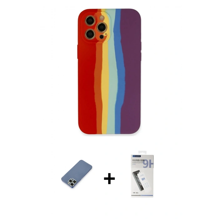 MARSİLYAN™- iPhone 12 Pro Kılıf Yadigar Çizgi - Şeffaf Uv Polymer Nano Ekran Koruyucu + Metal Kamera Lens Koruma Cam - AKYL