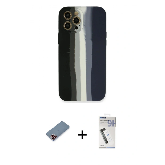 MARSİLYAN™- iPhone 12 Pro Kılıf Yadigar Çizgi - Şeffaf Uv Polymer Nano Ekran Koruyucu + Metal Kamera Lens Koruma Cam - KI