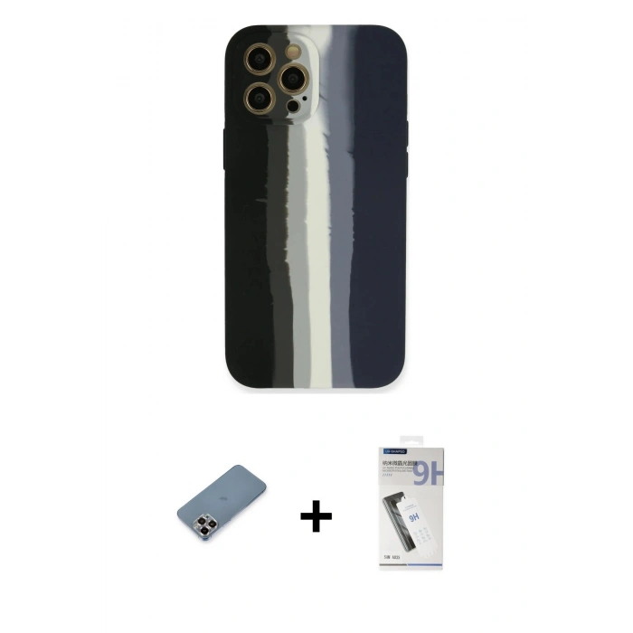 MARSİLYAN™- iPhone 12 Pro Kılıf Yadigar Çizgi - Şeffaf Uv Polymer Nano Ekran Koruyucu + Metal Kamera Lens Koruma Cam - MR