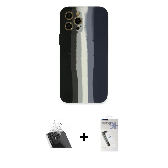 MARSİLYAN™- iPhone 12 Pro Kılıf Yadigar Çizgi - Şeffaf Uv Polymer Nano Ekran Koruyucu + Kamera Lens Koruma Cam - SF