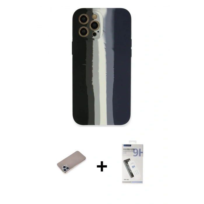 MARSİLYAN™- iPhone 12 Pro Kılıf Yadigar Çizgi - Şeffaf Uv Polymer Nano Ekran Koruyucu + Shine Kamera Lens Koruma Cam - SABE