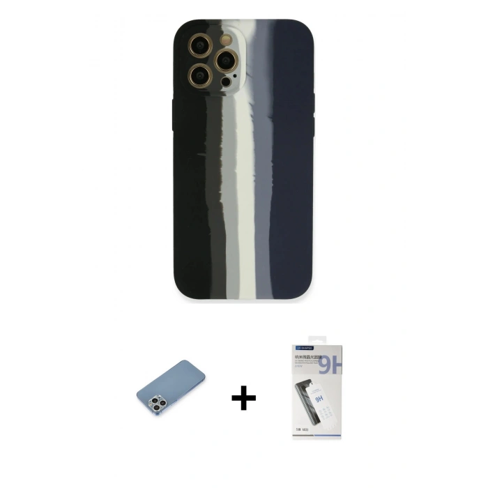 MARSİLYAN™- iPhone 12 Pro Kılıf Yadigar Çizgi - Şeffaf Uv Polymer Nano Ekran Koruyucu + Shine Kamera Lens Koruma Cam - GS