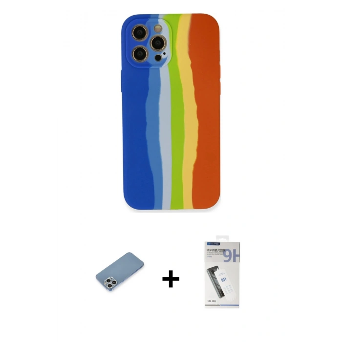 MARSİLYAN™- iPhone 12 Pro Kılıf Yadigar Çizgi - Şeffaf Uv Polymer Nano Ekran Koruyucu + Shine Kamera Lens Koruma Cam - GS