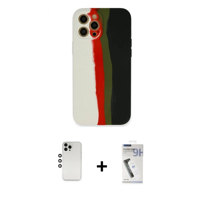 MARSİLYAN™- iPhone 12 Pro Kılıf Yadigar Çizgi - Şeffaf Uv Polymer Nano Ekran Koruyucu + Shine Kamera Lens - GS