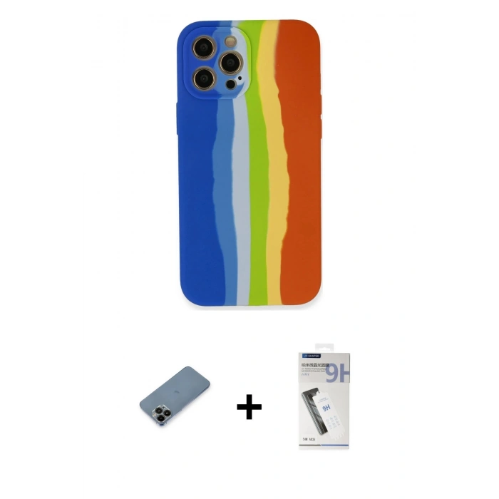 MARSİLYAN™- iPhone 12 Pro Kılıf Yadigar Çizgi - Şeffaf Uv Polymer Nano Ekran Koruyucu + Shine Kamera Lens Koruma Cam - SH