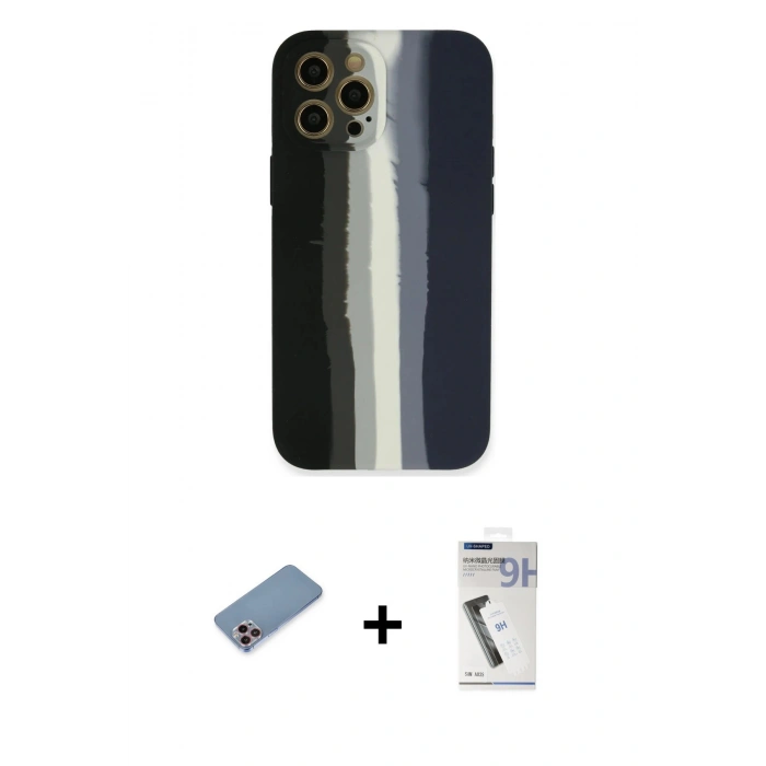 MARSİLYAN™- iPhone 12 Pro Kılıf Yadigar Çizgi - Şeffaf Uv Polymer Nano Ekran Koruyucu + Shine Kamera Lens Koruma Cam - PE