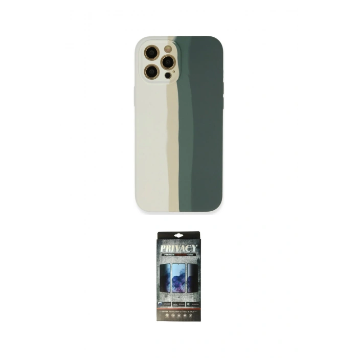 MARSİLYAN™- iPhone 12 Pro Kılıf Yadigar Çizgi - Siyah 34D Hayalet Izgaralı Cam