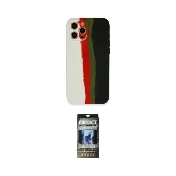MARSİLYAN™- iPhone 12 Pro Kılıf Yadigar Çizgi - Siyah 34D Hayalet Izgaralı Cam