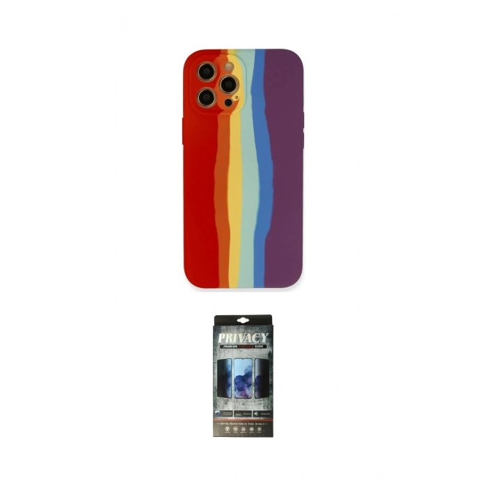 MARSİLYAN™- iPhone 12 Pro Kılıf Yadigar Çizgi - Siyah 34D Hayalet Izgaralı Cam