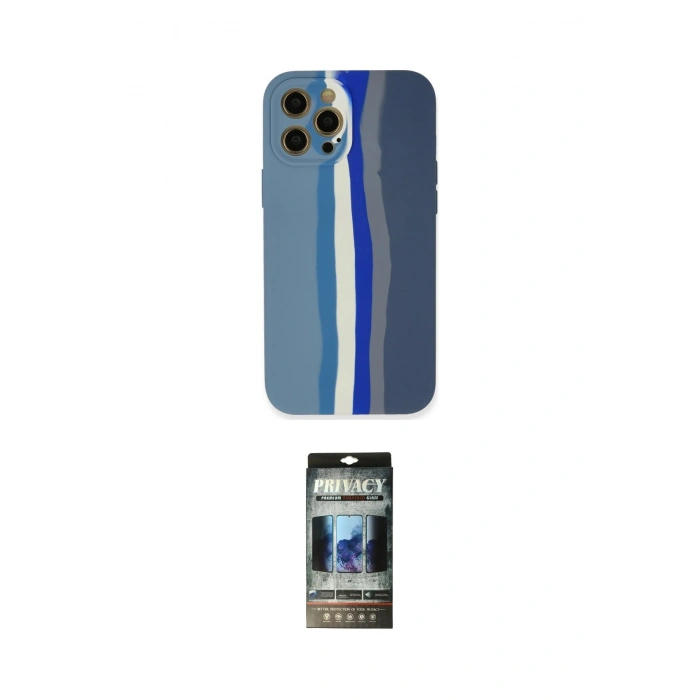 MARSİLYAN™- iPhone 12 Pro Kılıf Yadigar Çizgi - Siyah 34D Hayalet Izgaralı Cam