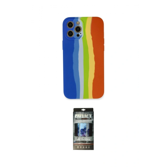 MARSİLYAN™- iPhone 12 Pro Kılıf Yadigar Çizgi - Siyah 34D Hayalet Izgaralı Cam