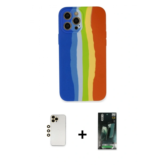 MARSİLYAN™- iPhone 12 Pro Kılıf Yadigar Çizgi - Siyah 360 Mat Full Body Arka Koruyucu + Shine Kamera Lens - GD