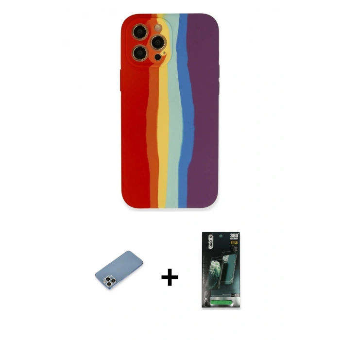 MARSİLYAN™- iPhone 12 Pro Kılıf Yadigar Çizgi - Siyah 360 Mat Full Body Arka Koruyucu + Shine Kamera Lens Koruma Cam - GS
