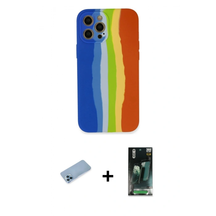 MARSİLYAN™- iPhone 12 Pro Kılıf Yadigar Çizgi - Siyah 360 Mat Full Body Arka Koruyucu + Shine Kamera Lens Koruma Cam - MI