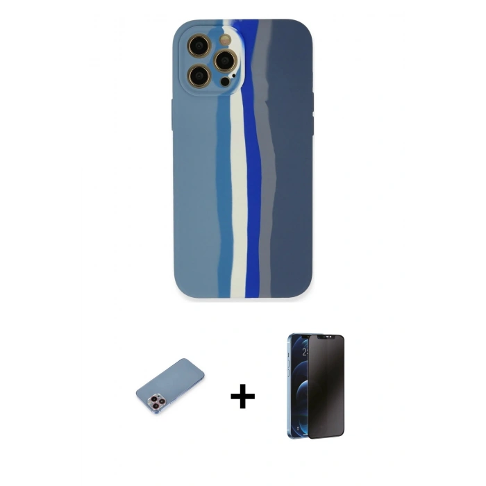 MARSİLYAN™- iPhone 12 Pro Kılıf Yadigar Çizgi - Siyah 3D Antistatik Hayalet Cam Ekran Koruyucu + Shine Kamera Lens Koruma Cam - PE