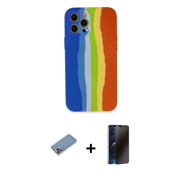 MARSİLYAN™- iPhone 12 Pro Kılıf Yadigar Çizgi - Siyah 3D Antistatik Hayalet Cam Ekran Koruyucu + Shine Kamera Lens Koruma Cam - PE