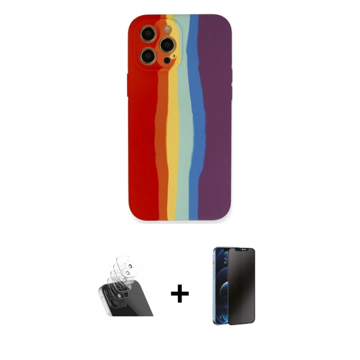 MARSİLYAN™- iPhone 12 Pro Kılıf Yadigar Çizgi - Siyah 3D Antistatik Hayalet Cam Ekran Koruyucu + Kamera Lens Koruma Cam - SF