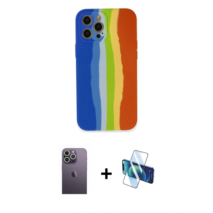 MARSİLYAN™- iPhone 12 Pro Kılıf Yadigar Çizgi - Siyah 3D Antistatik Seramik Nano Ekran Koruyucu + Neon Fosforlu Kamera Lens - BZ