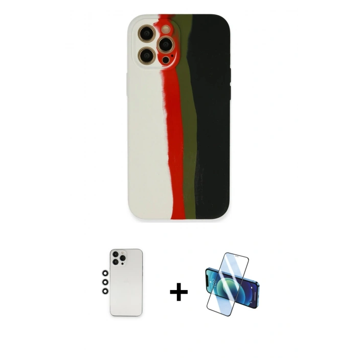 MARSİLYAN™- iPhone 12 Pro Kılıf Yadigar Çizgi - Siyah 3D Antistatik Seramik Nano Ekran Koruyucu + Shine Kamera Lens - GS