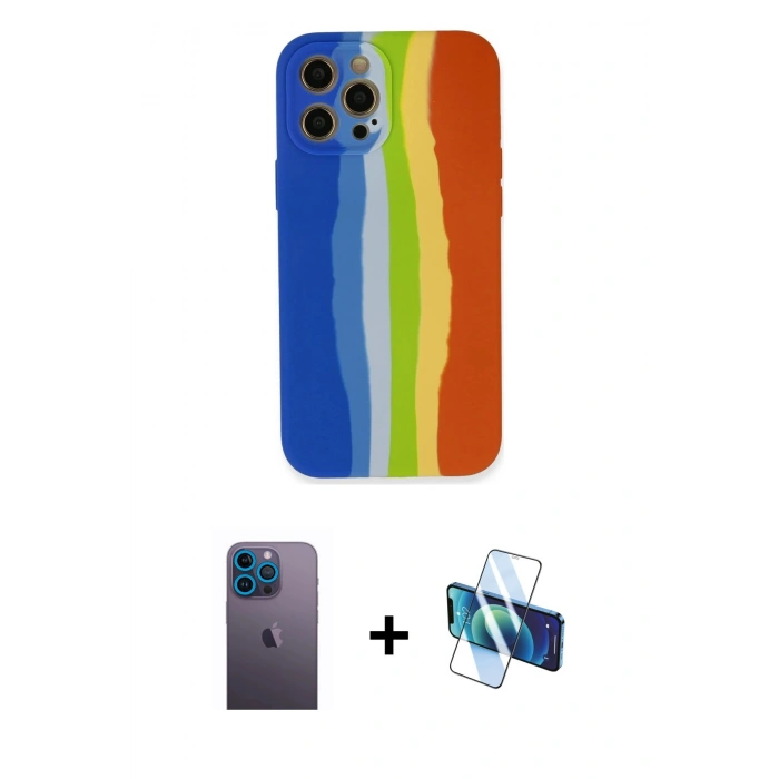 MARSİLYAN™- iPhone 12 Pro Kılıf Yadigar Çizgi - Siyah 3D Antistatik Seramik Nano Ekran Koruyucu + Neon Fosforlu Kamera Lens - MI