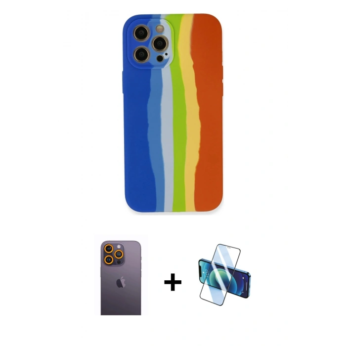 MARSİLYAN™- iPhone 12 Pro Kılıf Yadigar Çizgi - Siyah 3D Antistatik Seramik Nano Ekran Koruyucu + Neon Fosforlu Kamera Lens - SI