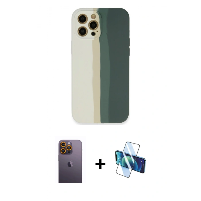 MARSİLYAN™- iPhone 12 Pro Kılıf Yadigar Çizgi - Siyah 3D Antistatik Seramik Nano Ekran Koruyucu + Neon Fosforlu Kamera Lens - SI