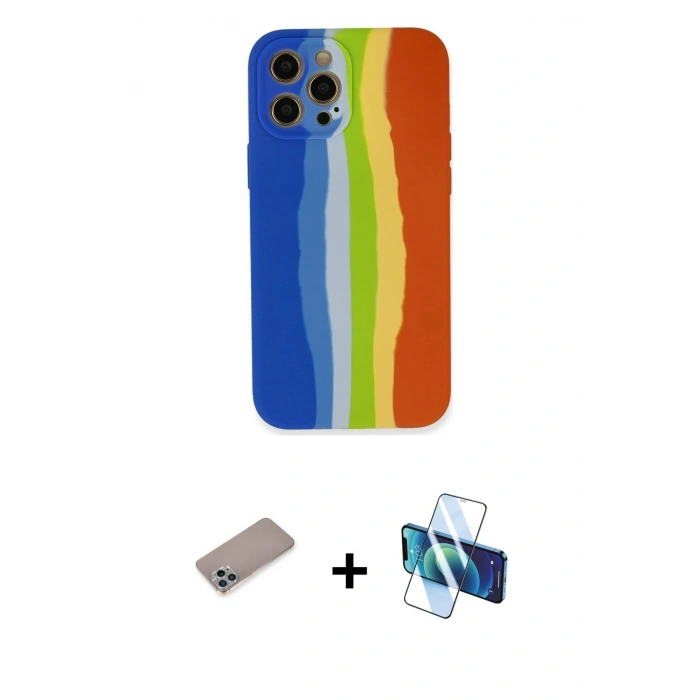 MARSİLYAN™- iPhone 12 Pro Kılıf Yadigar Çizgi - Siyah 3D Antistatik Seramik Nano Ekran Koruyucu + Shine Kamera Lens Koruma Cam - SABE