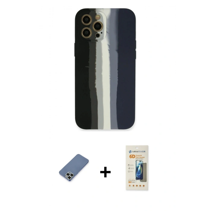 MARSİLYAN™- iPhone 12 Pro Kılıf Yadigar Çizgi - Siyah 6D Mat Seramik Hayalet Nano Ekran Koruyucu + Metal Kamera Lens Koruma Cam - AKYL