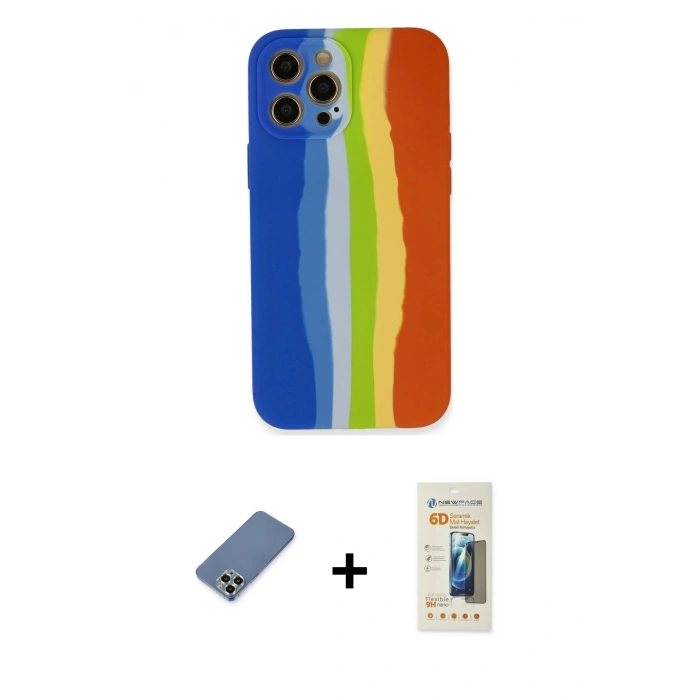 MARSİLYAN™- iPhone 12 Pro Kılıf Yadigar Çizgi - Siyah 6D Mat Seramik Hayalet Nano Ekran Koruyucu + Metal Kamera Lens Koruma Cam - AKYL