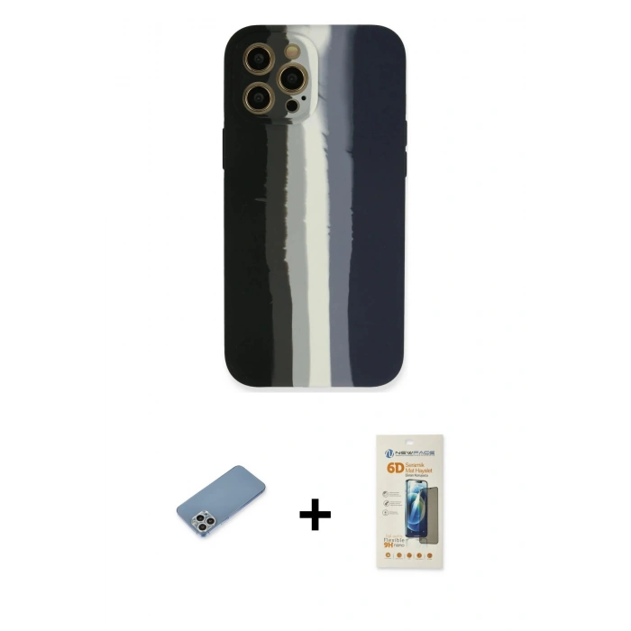 MARSİLYAN™- iPhone 12 Pro Kılıf Yadigar Çizgi - Siyah 6D Mat Seramik Hayalet Nano Ekran Koruyucu + Shine Kamera Lens Koruma Cam - GS