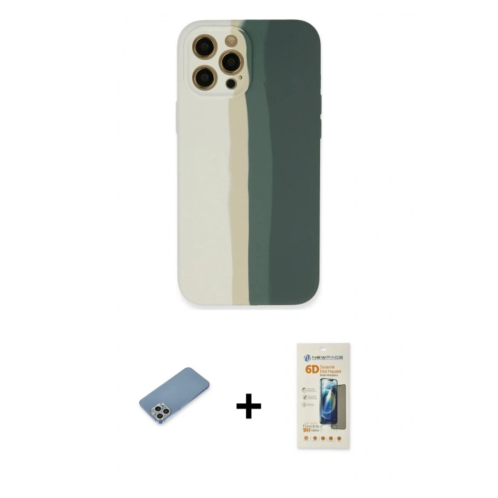 MARSİLYAN™- iPhone 12 Pro Kılıf Yadigar Çizgi - Siyah 6D Mat Seramik Hayalet Nano Ekran Koruyucu + Shine Kamera Lens Koruma Cam - GS