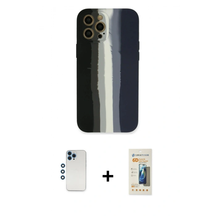 MARSİLYAN™- iPhone 12 Pro Kılıf Yadigar Çizgi - Siyah 6D Mat Seramik Hayalet Nano Ekran Koruyucu + Shine Kamera Lens - MI