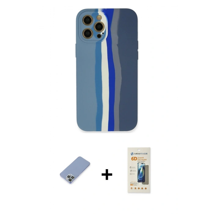MARSİLYAN™- iPhone 12 Pro Kılıf Yadigar Çizgi - Siyah 6D Mat Seramik Hayalet Nano Ekran Koruyucu + Metal Kamera Lens Koruma Cam - KUYL