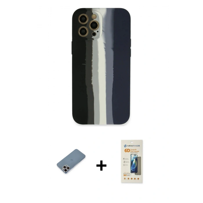 MARSİLYAN™- iPhone 12 Pro Kılıf Yadigar Çizgi - Siyah 6D Mat Seramik Hayalet Nano Ekran Koruyucu + Metal Kamera Lens Koruma Cam - MR