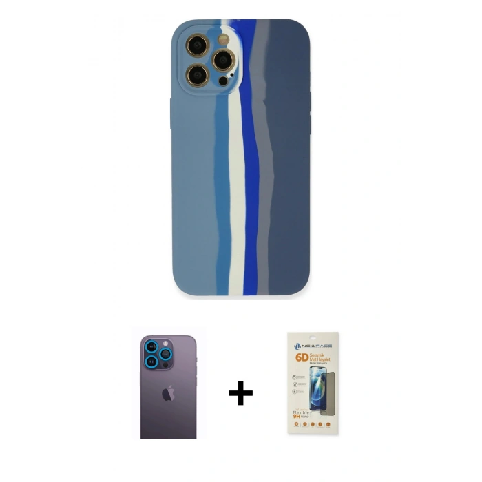 MARSİLYAN™- iPhone 12 Pro Kılıf Yadigar Çizgi - Siyah 6D Mat Seramik Hayalet Nano Ekran Koruyucu + Neon Fosforlu Kamera Lens - MI