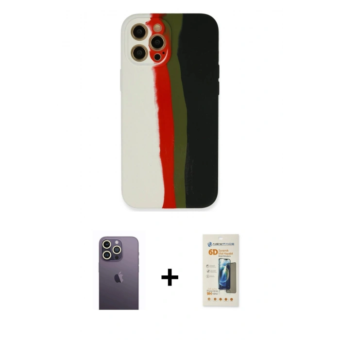 MARSİLYAN™- iPhone 12 Pro Kılıf Yadigar Çizgi - Siyah 6D Mat Seramik Hayalet Nano Ekran Koruyucu + Neon Fosforlu Kamera Lens - BZ