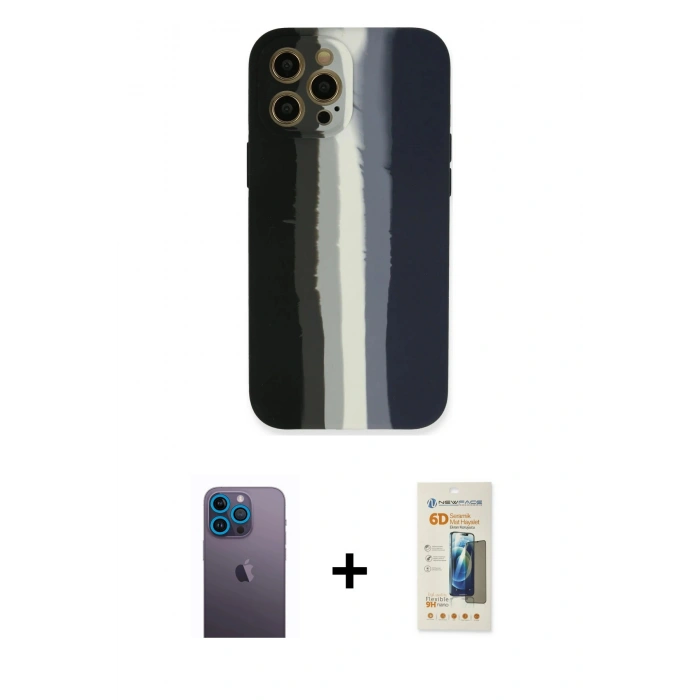 MARSİLYAN™- iPhone 12 Pro Kılıf Yadigar Çizgi - Siyah 6D Mat Seramik Hayalet Nano Ekran Koruyucu + Neon Fosforlu Kamera Lens - MI
