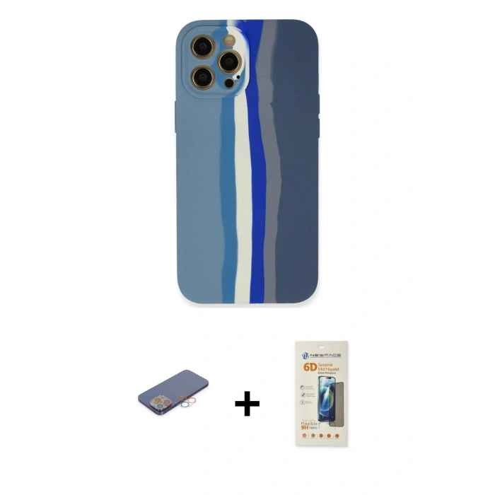 MARSİLYAN™- iPhone 12 Pro Kılıf Yadigar Çizgi - Siyah 6D Mat Seramik Hayalet Nano Ekran Koruyucu + Renkli Kamera Lens Koruma Cam - PE