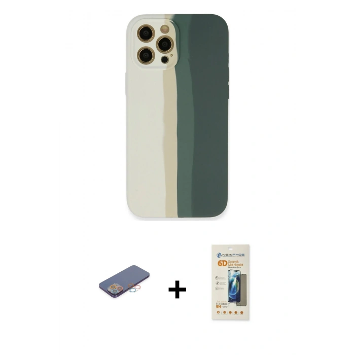 MARSİLYAN™- iPhone 12 Pro Kılıf Yadigar Çizgi - Siyah 6D Mat Seramik Hayalet Nano Ekran Koruyucu + Renkli Kamera Lens Koruma Cam - PE