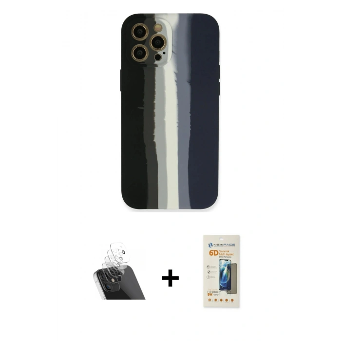 MARSİLYAN™- iPhone 12 Pro Kılıf Yadigar Çizgi - Siyah 6D Mat Seramik Hayalet Nano Ekran Koruyucu + Şeffaf Kamera Lens Koruma Cam