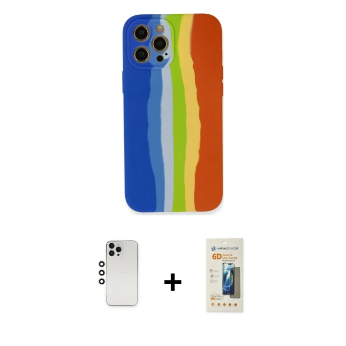 MARSİLYAN™- iPhone 12 Pro Kılıf Yadigar Çizgi - Siyah 6D Mat Seramik Hayalet Nano Ekran Koruyucu + Shine Kamera Lens - GS