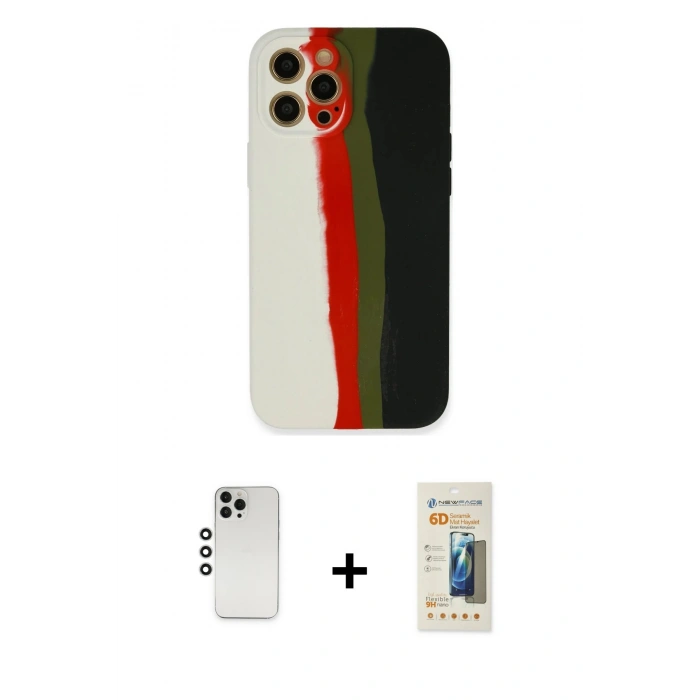 MARSİLYAN™- iPhone 12 Pro Kılıf Yadigar Çizgi - Siyah 6D Mat Seramik Hayalet Nano Ekran Koruyucu + Shine Kamera Lens - GS