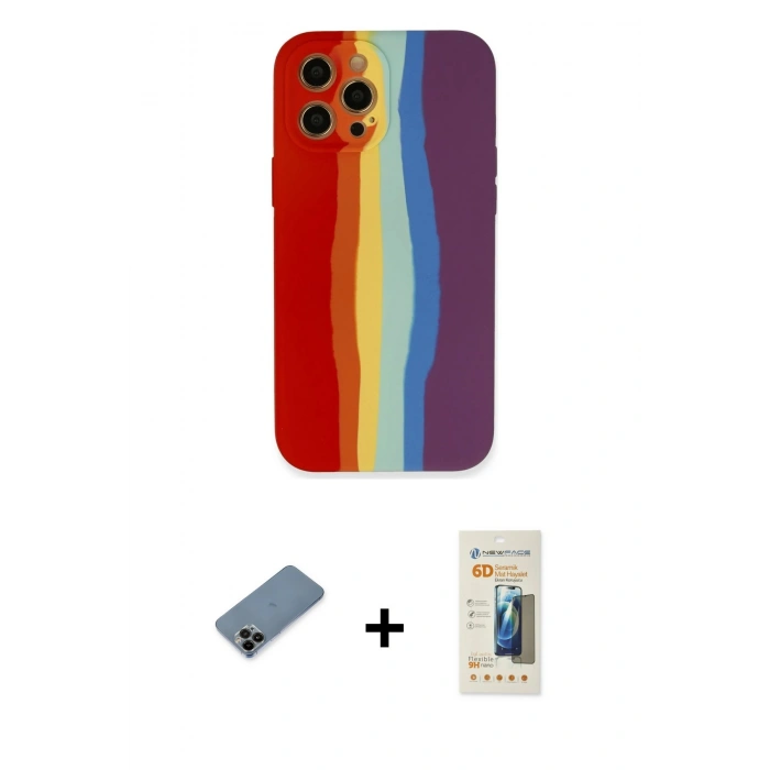 MARSİLYAN™- iPhone 12 Pro Kılıf Yadigar Çizgi - Siyah 6D Mat Seramik Hayalet Nano Ekran Koruyucu + Shine Kamera Lens Koruma Cam - SH