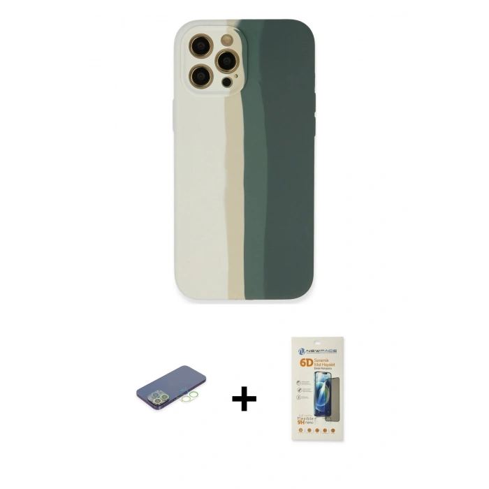 MARSİLYAN™- iPhone 12 Pro Kılıf Yadigar Çizgi - Siyah 6D Mat Seramik Hayalet Nano Ekran Koruyucu + Renkli Kamera Lens Koruma Cam - YL