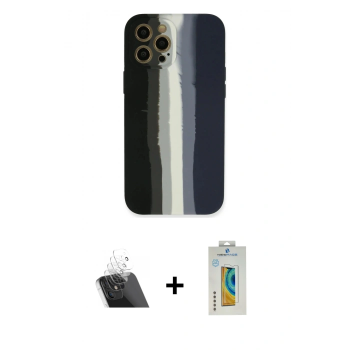 MARSİLYAN™- iPhone 12 Pro Kılıf Yadigar Çizgi - Siyah Polymer Nano Ekran Koruyucu + Kamera Lens Koruma Cam - SF