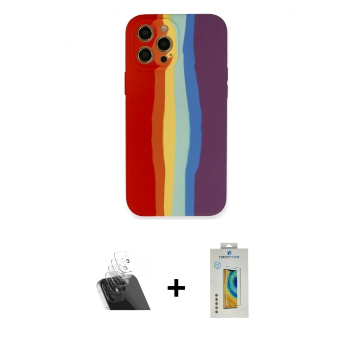 MARSİLYAN™- iPhone 12 Pro Kılıf Yadigar Çizgi - Siyah Polymer Nano Ekran Koruyucu + Kamera Lens Koruma Cam - SF