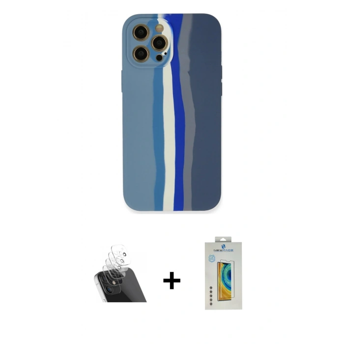 MARSİLYAN™- iPhone 12 Pro Kılıf Yadigar Çizgi - Siyah Polymer Nano Ekran Koruyucu + Kamera Lens Koruma Cam - SF