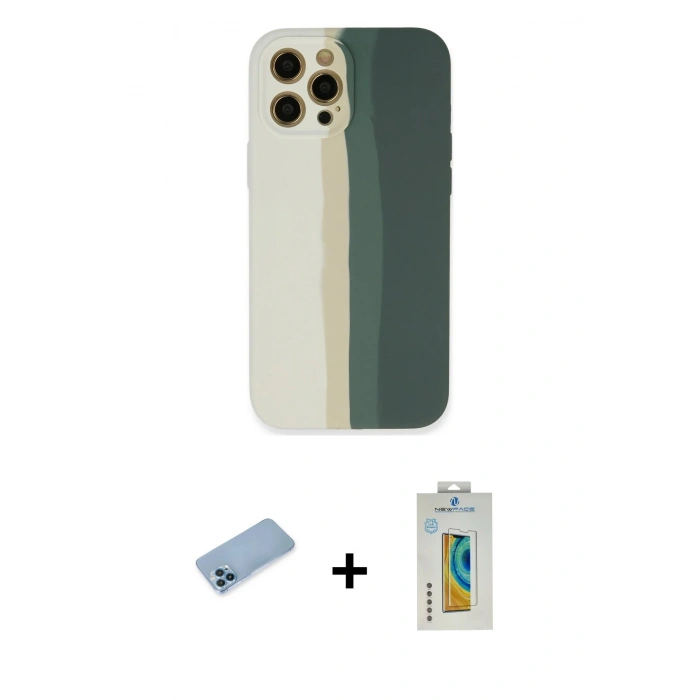 MARSİLYAN™- iPhone 12 Pro Kılıf Yadigar Çizgi - Siyah Polymer Nano Ekran Koruyucu + Shine Kamera Lens Koruma Cam - MI