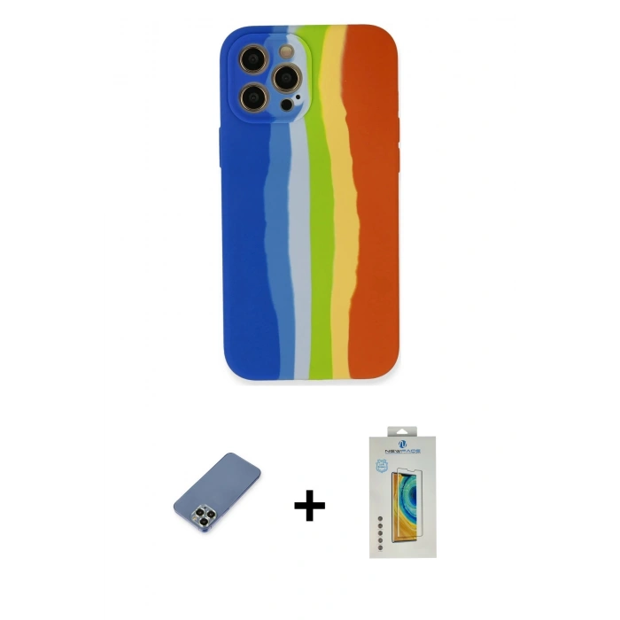 MARSİLYAN™- iPhone 12 Pro Kılıf Yadigar Çizgi - Siyah Polymer Nano Ekran Koruyucu + Metal Kamera Lens Koruma Cam - AKYL